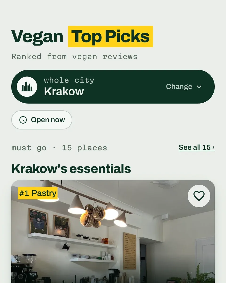 The Spinach app: vegan Top Picks in Kraków, ranked from vegan reviews