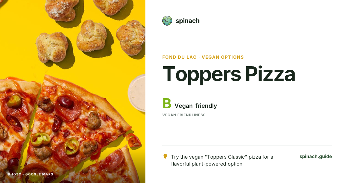 Vets Menu Topper Toppers Pizza - Pizza, Vegan Menu, Plant-Powered in Fond Du Lac | Spinach