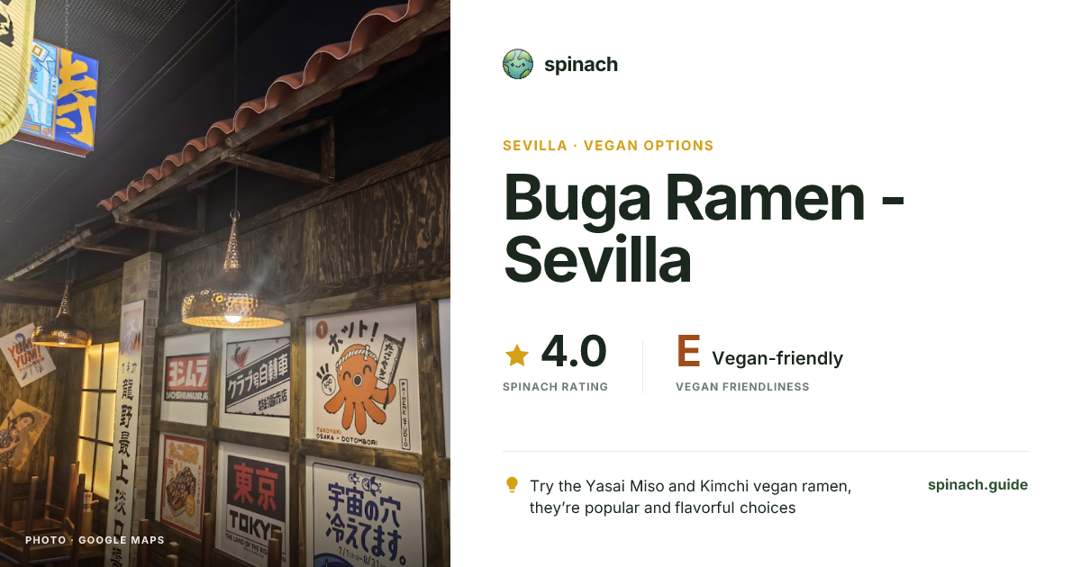Buga Ramen - Japanese Ramen, Vegan Menu in Sevilla | Spinach